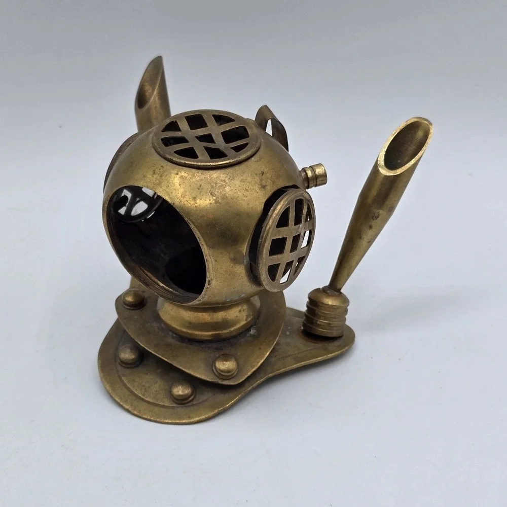 Vintage Brass Diving Helmet Pen Holder Nautical‎ Maritime Scuba Flat Head Screws
